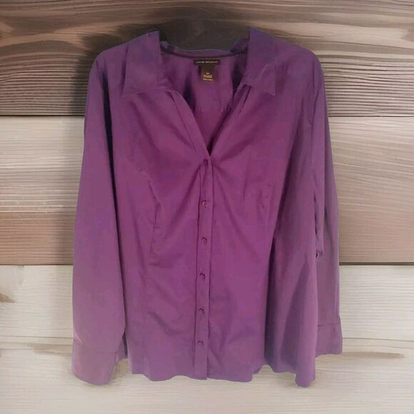 Womens Sz 24 Button Front Blouse Long Sleeve Purple Lane Bryant - Picture 4 of 11
